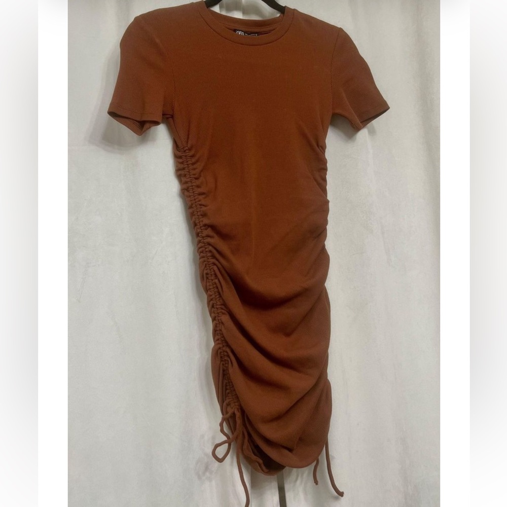Zara Ribbed Mini Dress with Gathering Ruched Sides